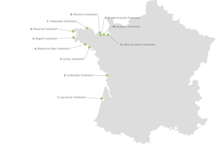 An diesen Stationen haben Silke und Benjamin auf ihrer Reise durch die Bretagne Halt gemacht.
