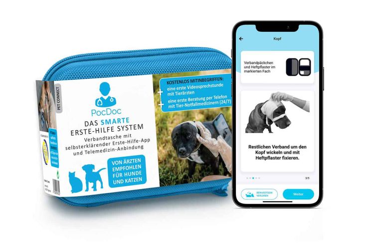 Die zugehörige App gibt genaue Anweisungen zur Durchführung von Erste-Hilfe-Maßnahmen am Hund