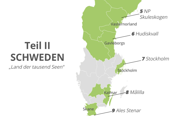 Diese Stationen in Schweden haben Silke und Ben während des zweiten Teils ihrer Rundreise bereist.
